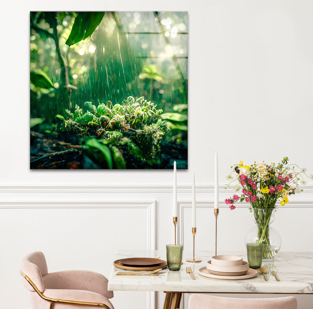 Lush Rainforest Glass Wall Art – Tranquil Greenery & Nature Serenity