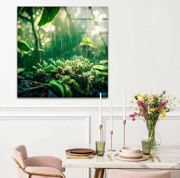 Lush Rainforest Glass Wall Art – Tranquil Greenery & Nature Serenity