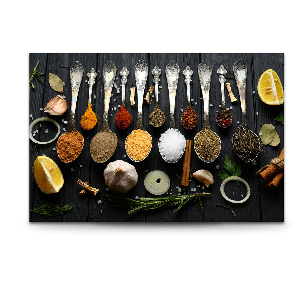 Rustic Kitchen Spices Glass Wall Art – Culinary Herb Spoon Print - MyPhotoStation