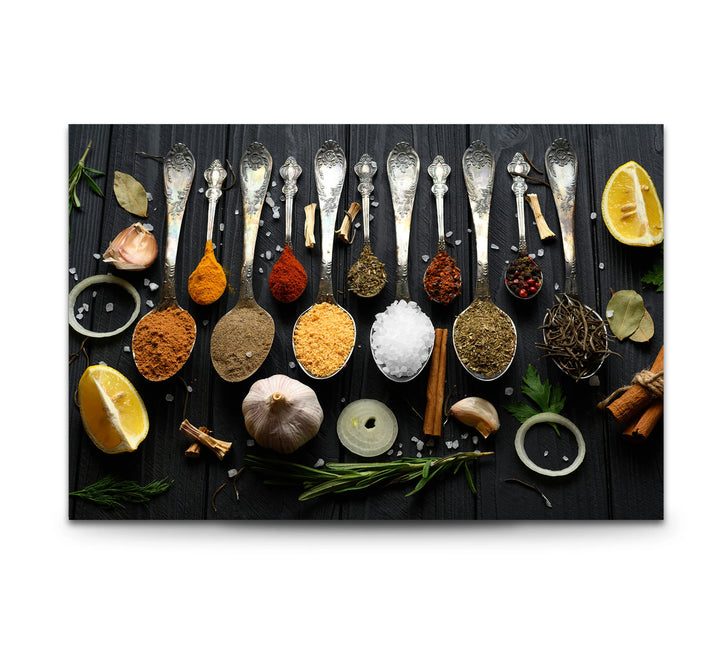 Rustic Kitchen Spices Glass Wall Art – Culinary Herb Spoon Print - MyPhotoStation