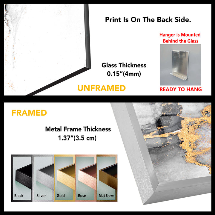 Black White and Gold Abstract Wall Art – Minimalist Glass Print for Modern Decor