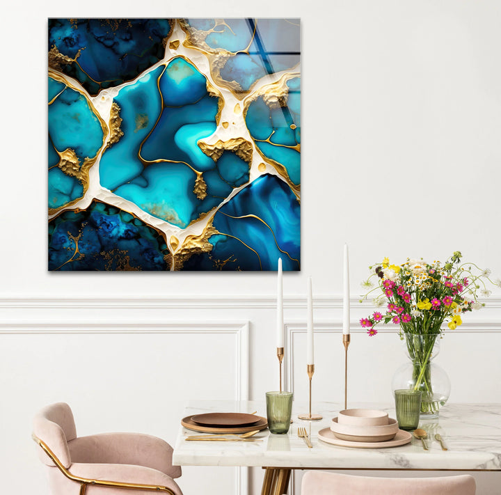 Turquoise Gold Abstract Wall Art – Luxurious Glass Print for Modern Interiors - MyPhotoStation