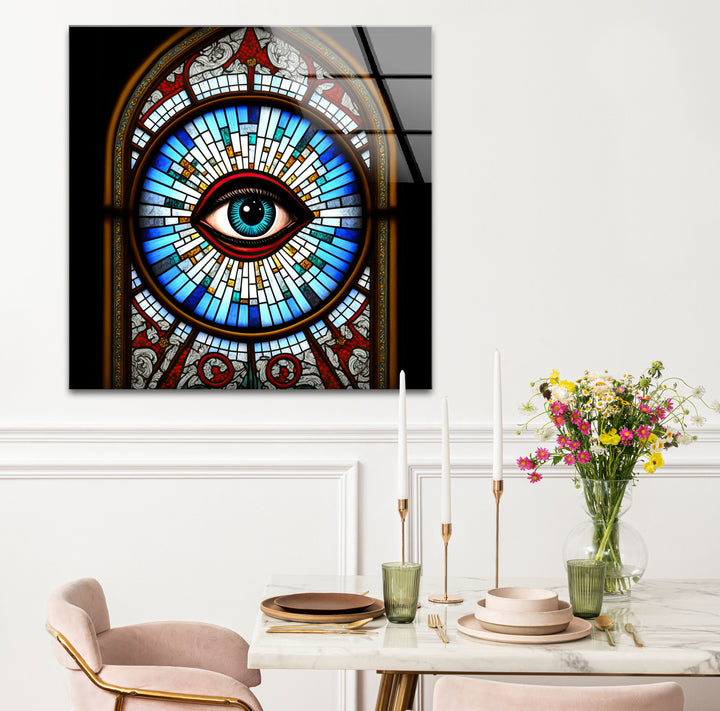 All-Seeing Eye Stained Glass Wall Art – Illuminati-Inspired Gothic Decor