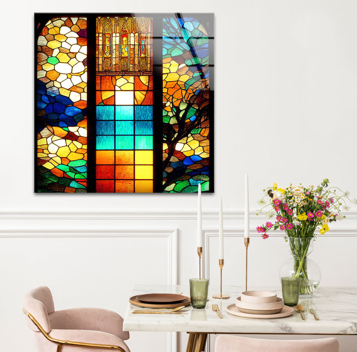 Buntglasfensterkunst – Lebendiges, von Kathedralen inspiriertes Design