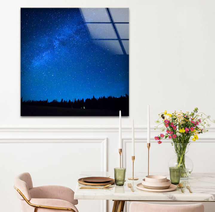 Starry Night Sky Wall Art – Deep Blue Milky Way Glass Print Decor