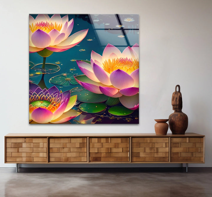 Lotus Flower Wall Art – Serene Water Lily Glass Print, Peaceful Nature Decor for Home & Spa - MyPhotoStation