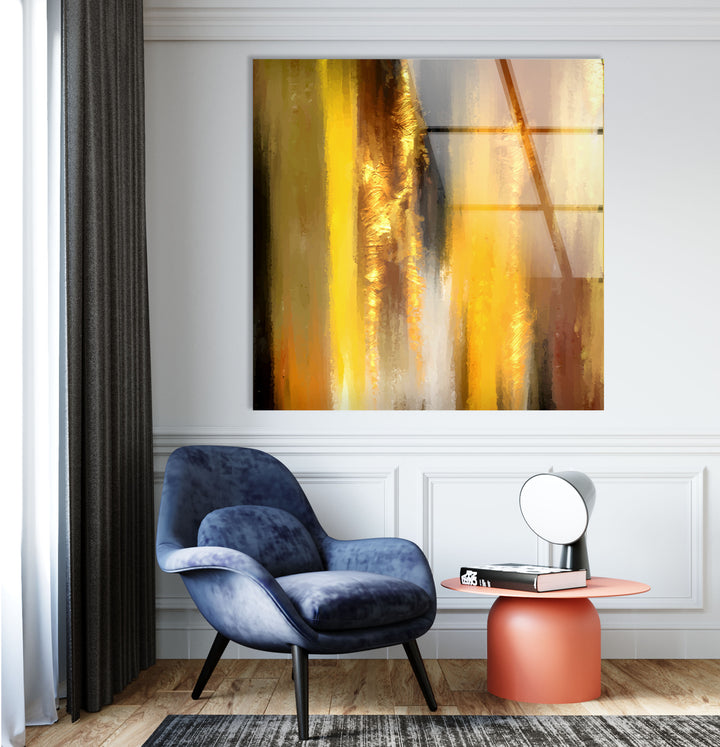Golden Glow Wall Art – Abstract Yellow & Amber Glass Print