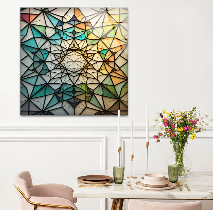 Geometrische Wanddekoration aus Buntglas – Modernes abstraktes Design, elegantes Wohndekor 