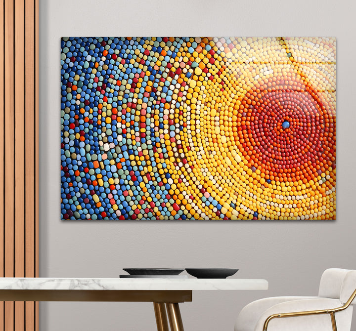 Sunburst Dot Mosaik-Glaswandkunst – Lebendiges buntes Kreismuster