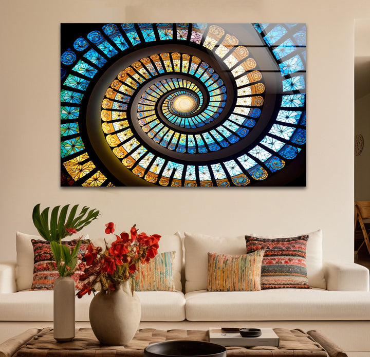 Spiral Stained Glass Window Art – Vibrant Mosaic Spiral for Home Decor