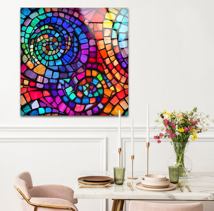 Vibrant Spiral Stained Glass Wall Art – Colorful Mosaic Window Design