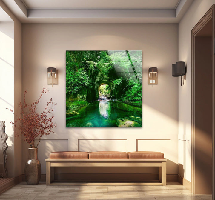 Emerald Forest Tunnel Wall Art – Lush Nature Glass Print for Zen Home Decor - MyPhotoStation