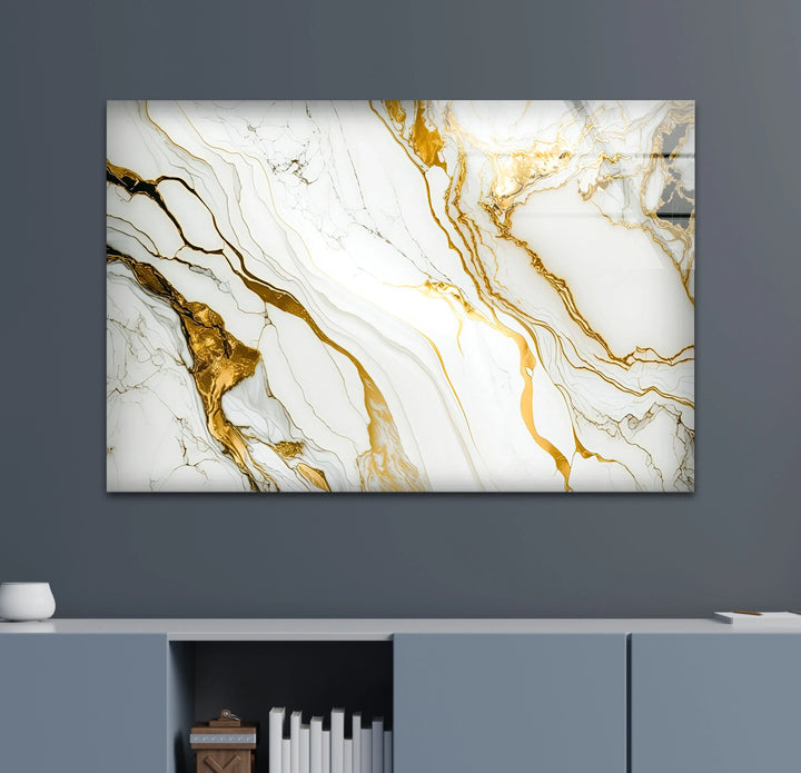 Gold Vein Marble Wall Art – Elegant White & Gold Glass Print for Modern Interiors - MyPhotoStation