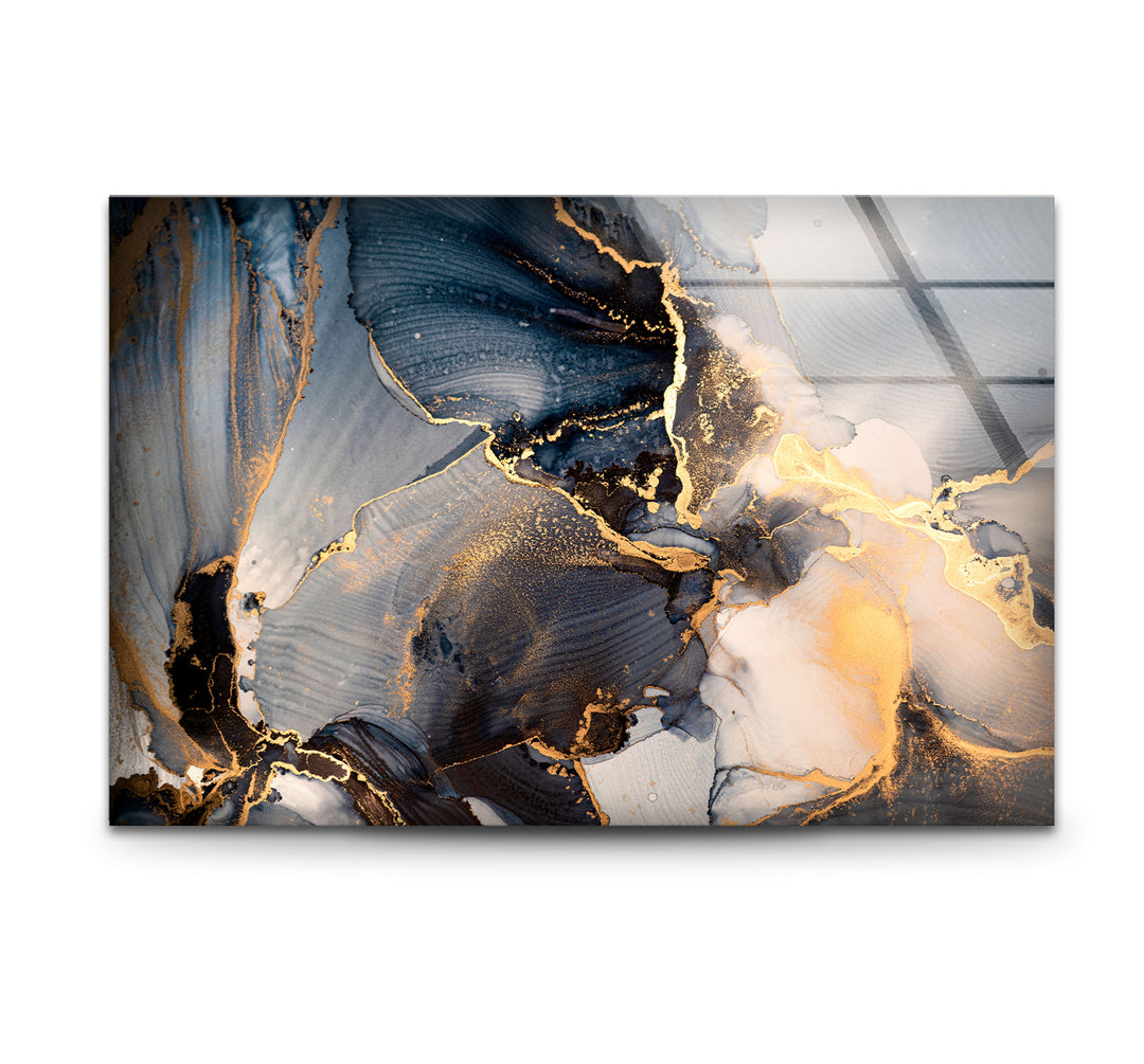 Golden Smoke Ink Wall Art – Elegant Abstract Glass Print Décor