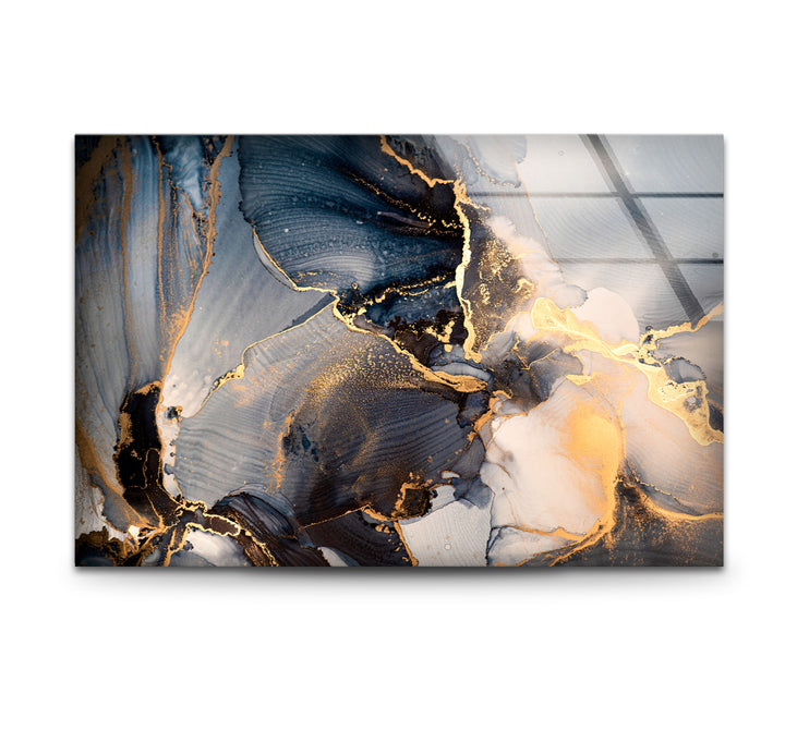 Golden Smoke Ink Wall Art – Elegant Abstract Glass Print Décor