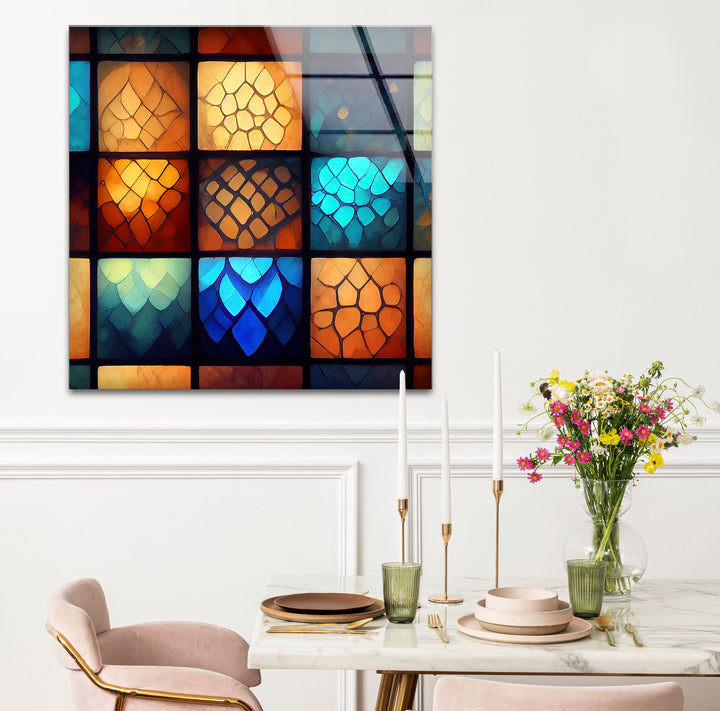 Geometric Stained Glass Wall Art – Colorful Mosaic Glass Print