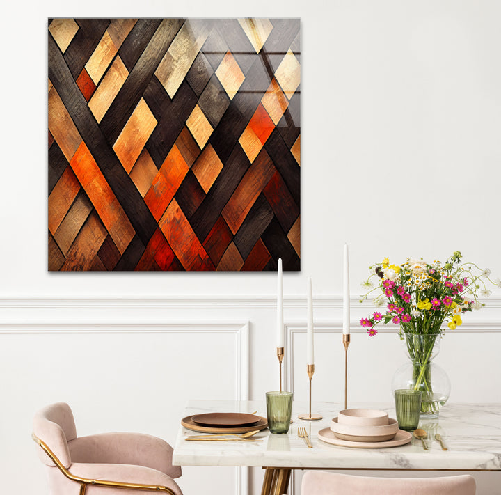 Rustic Wood Pattern Glass Wall Art – Geometric Wooden Texture Design