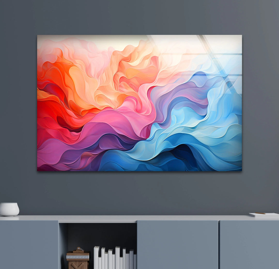 Colorful Fluid Abstract Glass Wall Art – Red, Pink & Blue Flowing Design - MyPhotoStation