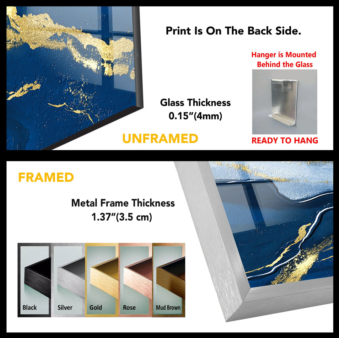 Navy Blue and Gold Abstract Landscape Wall Art – Elegant Glass Print for Modern Living Spaces - MyPhotoStation