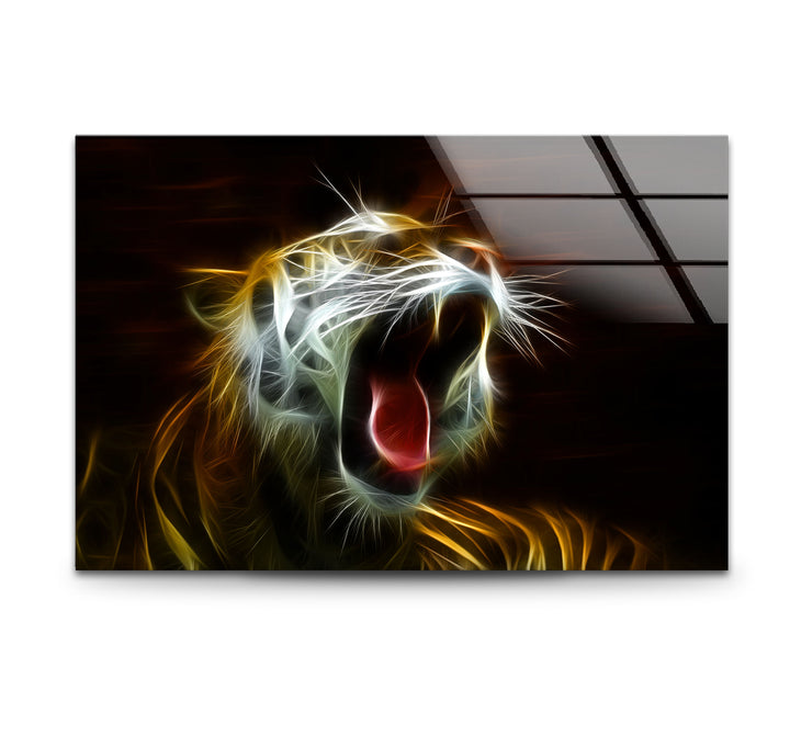 Electric Roar Tiger Wandkunst – Neon Wildtier Glasdruck Dekor