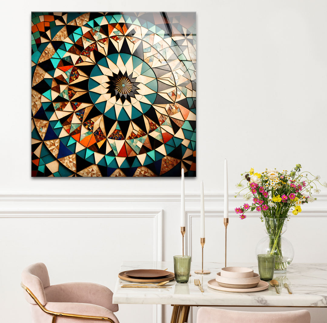 Moroccan Star Mosaic Glass Wall Art – Boho Geometric Mandala Decor