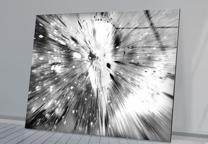 Monochrome Explosion Wall Art – Abstract Black and White Glass Print