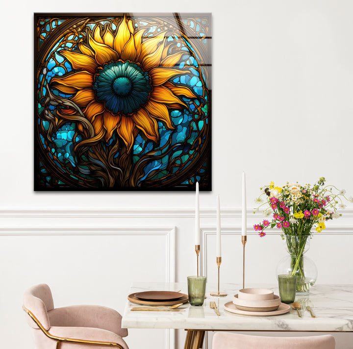 Sonnenblumen-Buntglas-Wandkunst – Lebendiges, florales, von der Natur inspiriertes Dekor 