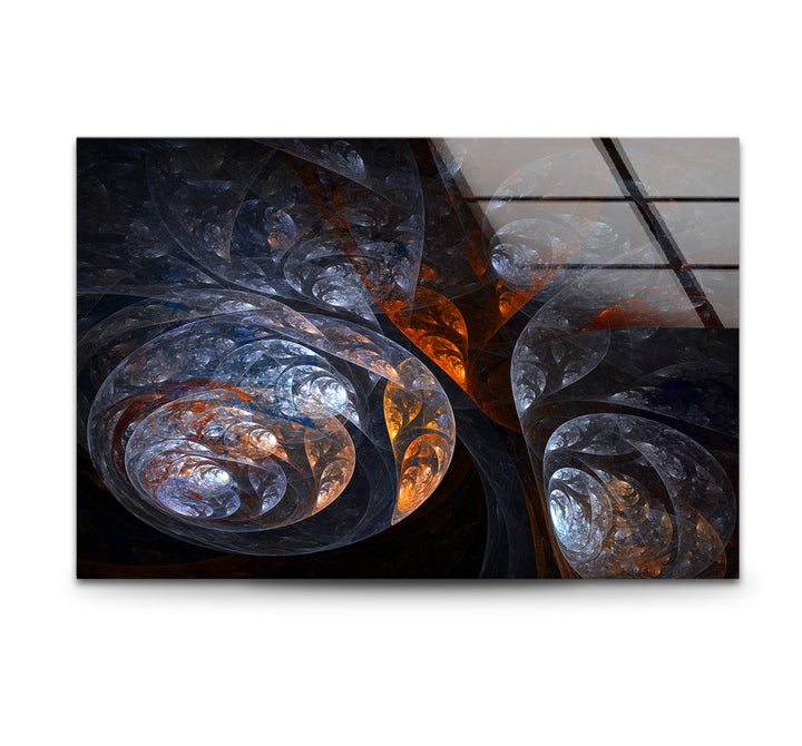Cosmic Fractal Swirl Wall Art – Dark Abstract Universe Glass Print
