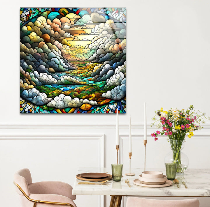 Stained Glass Landscape Wall Art – Colorful Sky & Rolling Hills - MyPhotoStation