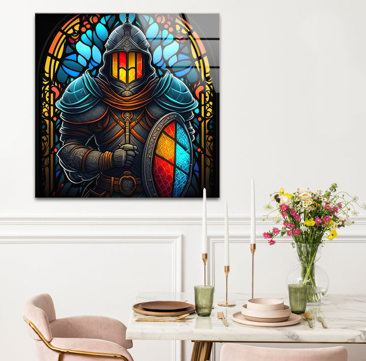 Stained Glass Knight Wall Art – Medieval Warrior Fantasy Decor