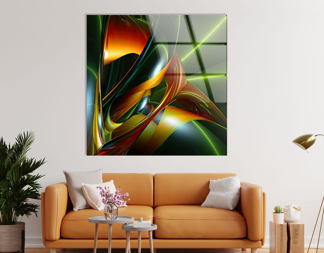 Futuristic Flow Wall Art – Abstract Neon Swirl Glass Print