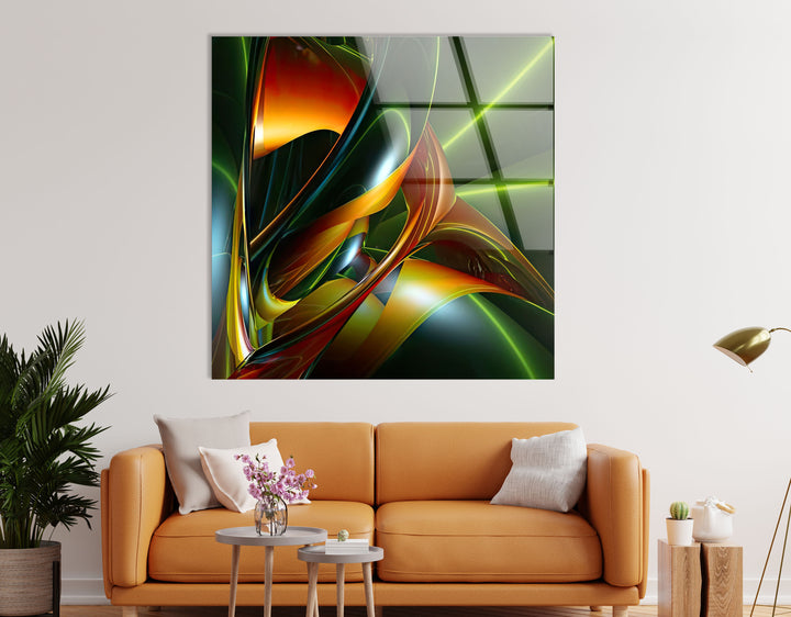 Futuristic Flow Wall Art – Abstract Neon Swirl Glass Print