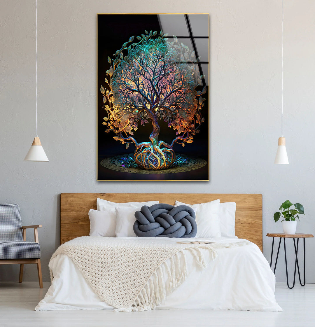 Mystical Tree of Life Wall Art – Colorful Spiritual Glass Print for Sacred and Boho Interiors - MyPhotoStation