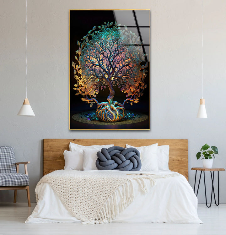 Mystical Tree of Life Wall Art – Colorful Spiritual Glass Print for Sacred and Boho Interiors - MyPhotoStation
