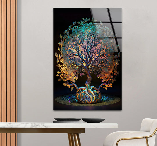 Mystical Tree of Life Wall Art – Colorful Spiritual Glass Print for Sacred and Boho Interiors - MyPhotoStation