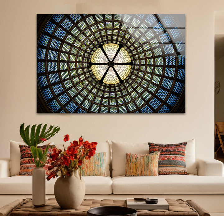 Radiant Dome Buntglas-Wandkunst – Elegantes kreisförmiges Deckendesign 