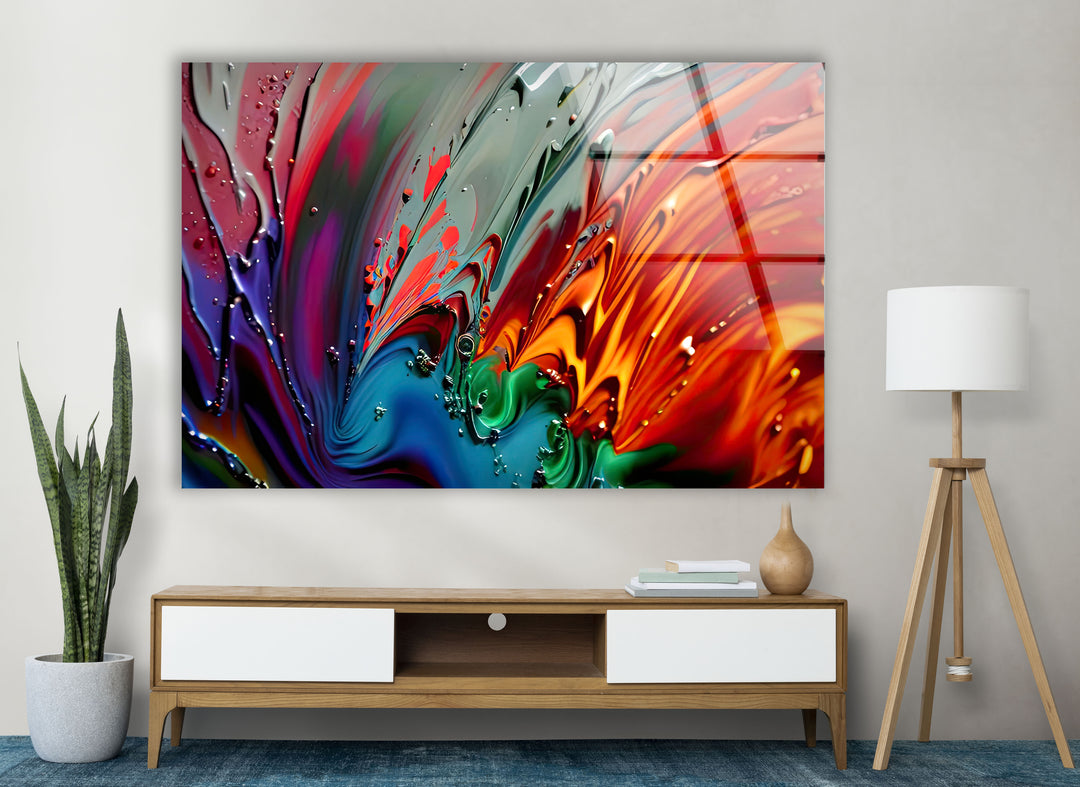 Color Storm Wall Art – Vivid Abstract Splash Glass Print