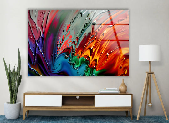 Vibrant abstract glass art with swirling colors and liquid effects, a captivating statement piece.