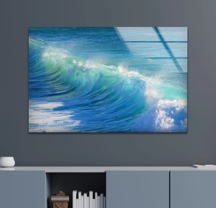 Crystal Blue Ocean Wave Wall Art – Tempered Glass Surf Seascape Print - MyPhotoStation