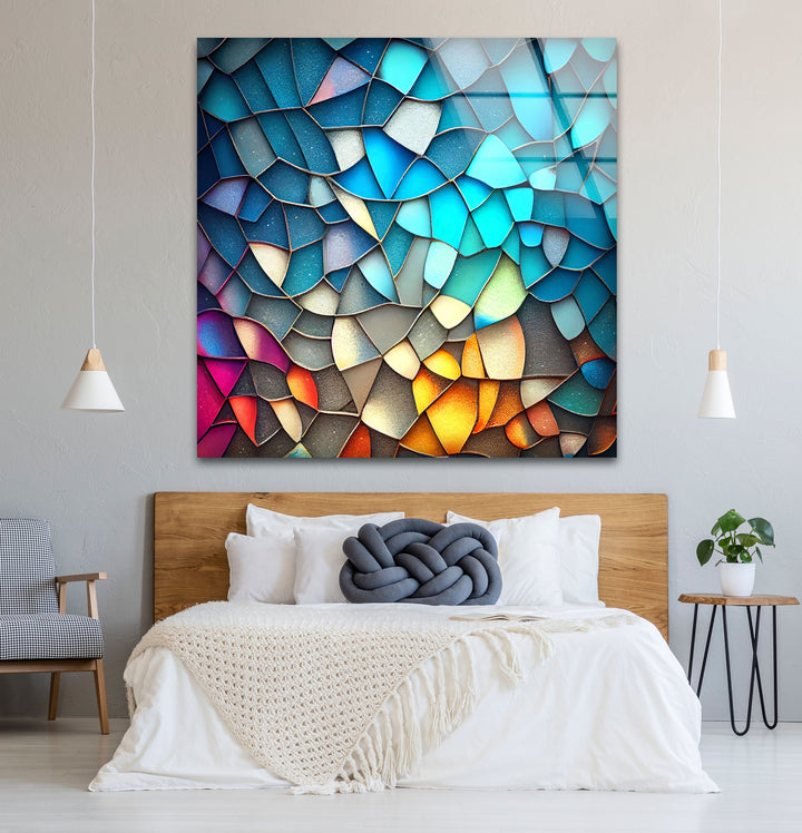 Schimmernde Prisma-Mosaik-Glaswandkunst – Strahlende abstrakte Scherben 