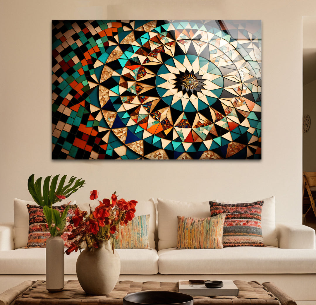 Moroccan Star Mosaic Glass Wall Art – Boho Geometric Mandala Decor