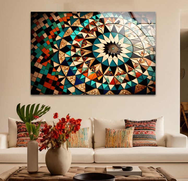 Moroccan Star Mosaic Glass Wall Art – Boho Geometric Mandala Decor