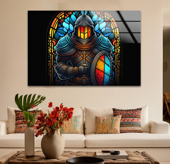 Stained Glass Knight Wall Art – Medieval Warrior Fantasy Decor