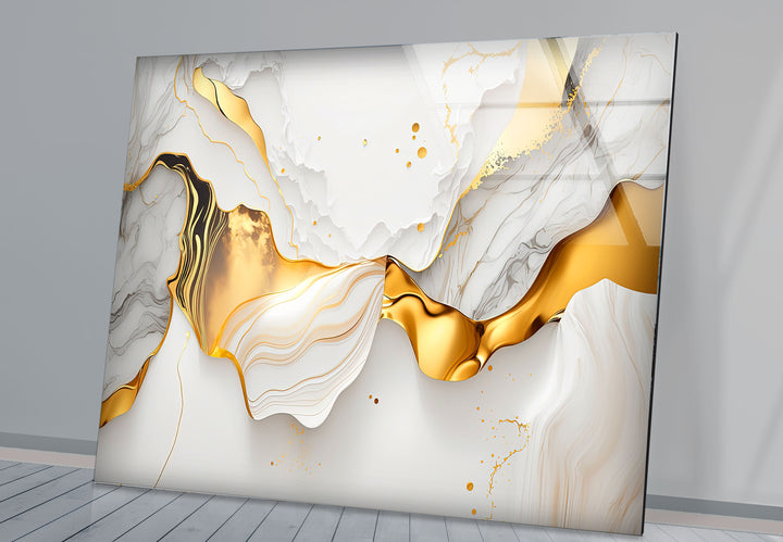 Marble Gold Wave Wall Art – Luxury Abstract Glass Print for Modern Interiors