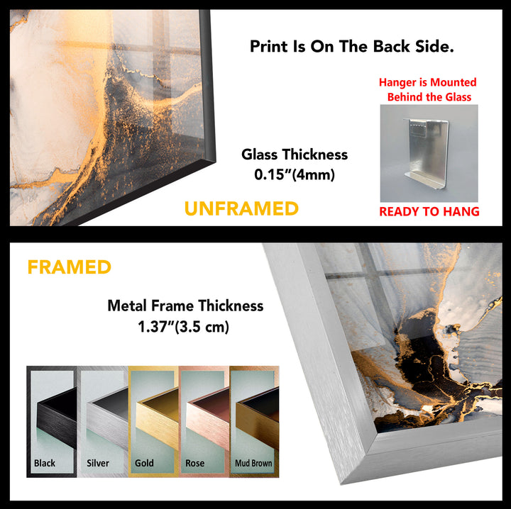 Golden Smoke Ink Wall Art – Elegant Abstract Glass Print Décor