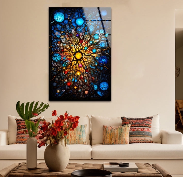 Celestial Stained Glass Wall Art – Cosmic Sunburst Galaxy Design