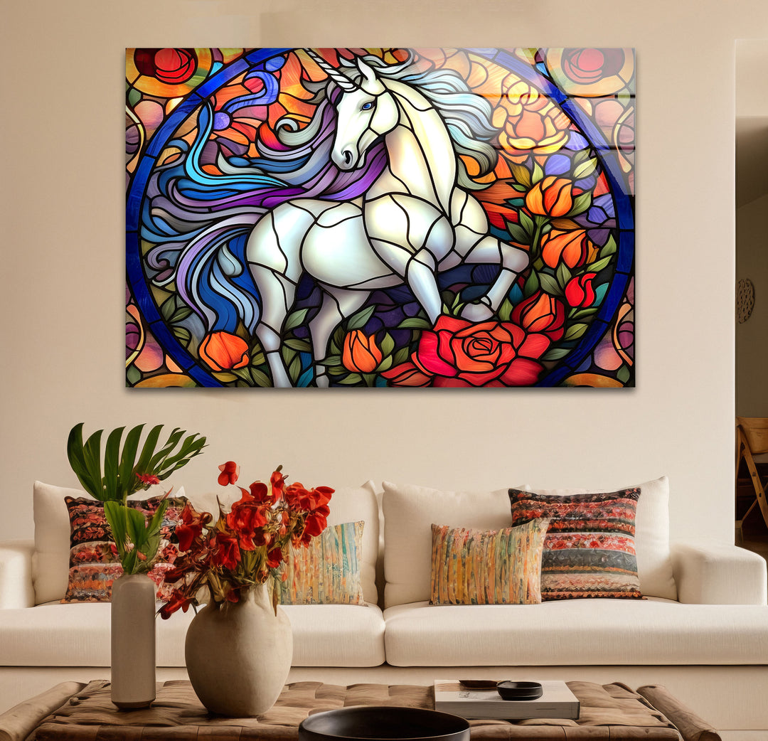 Majestic Unicorn Stained Glass Wall Art – Fantasy-Inspired Home Decor