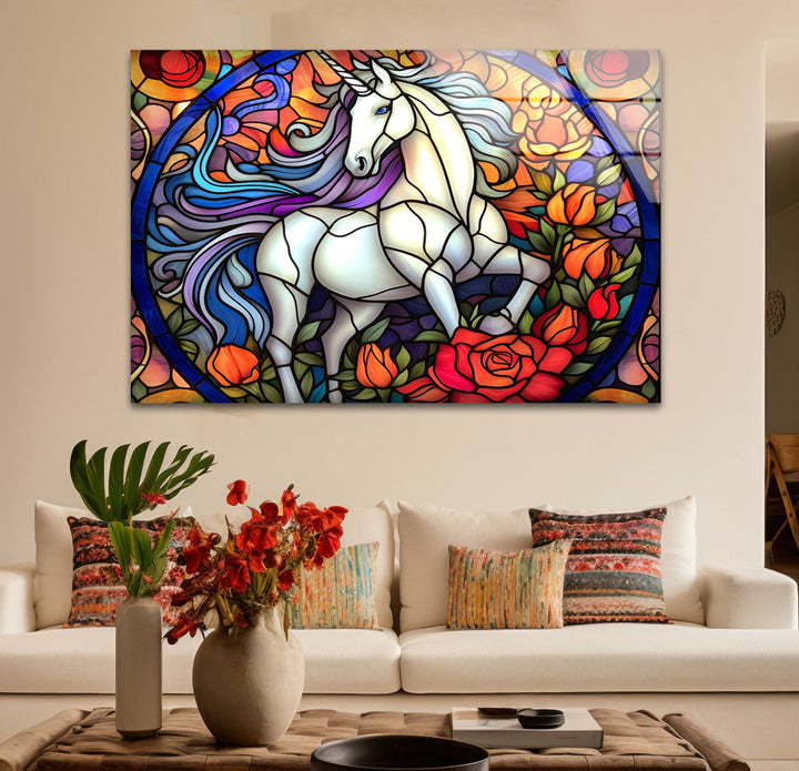 Majestic Unicorn Stained Glass Wall Art – Fantasy-Inspired Home Decor