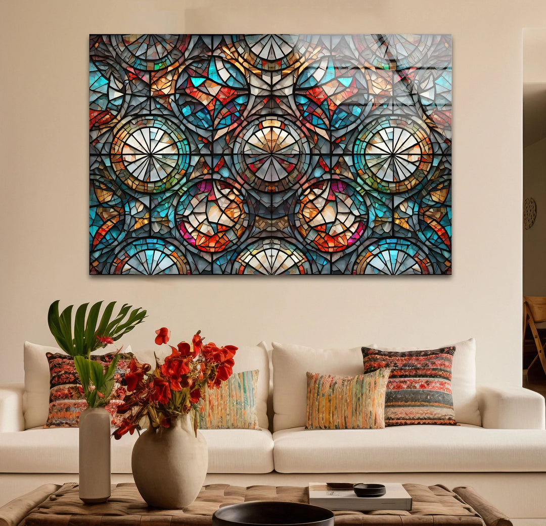 Kaleidoscope Stained Glass Wall Art – Intricate Symmetry, Colorful Window Panel Decor - MyPhotoStation