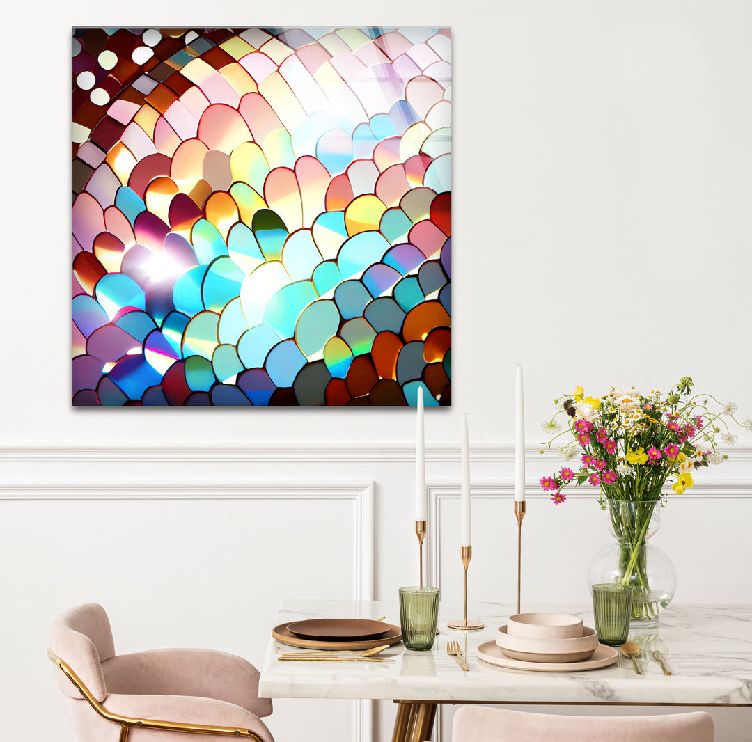 Rainbow Scale Glass Wall Art – Iridescent Abstract Decor Panel